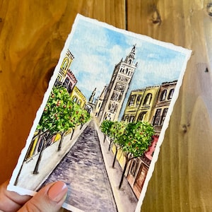 Seville Spanien, Fine Art Giclée-Druck vom Original Aquarell, persönliches Geschenk, Souvenir, Reisegeschenk, benutzerdefiniertes Geschenk, Mini Kunstwerk