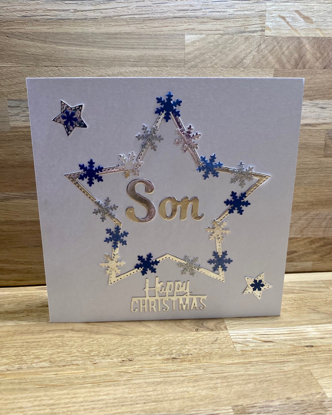 Handmade Christmas Card for Son,star and Snowflake Design Card, Elegant
