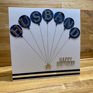 Handmade Blue Balloons Happy Birthday Card for Husband. Elegant Cards ...