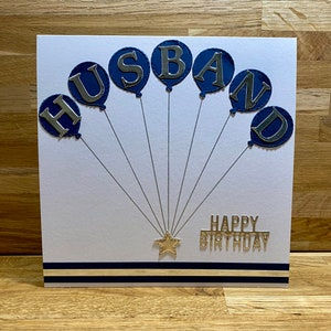 Handmade Blue Balloons Happy Birthday Card for Husband. Elegant Cards ...