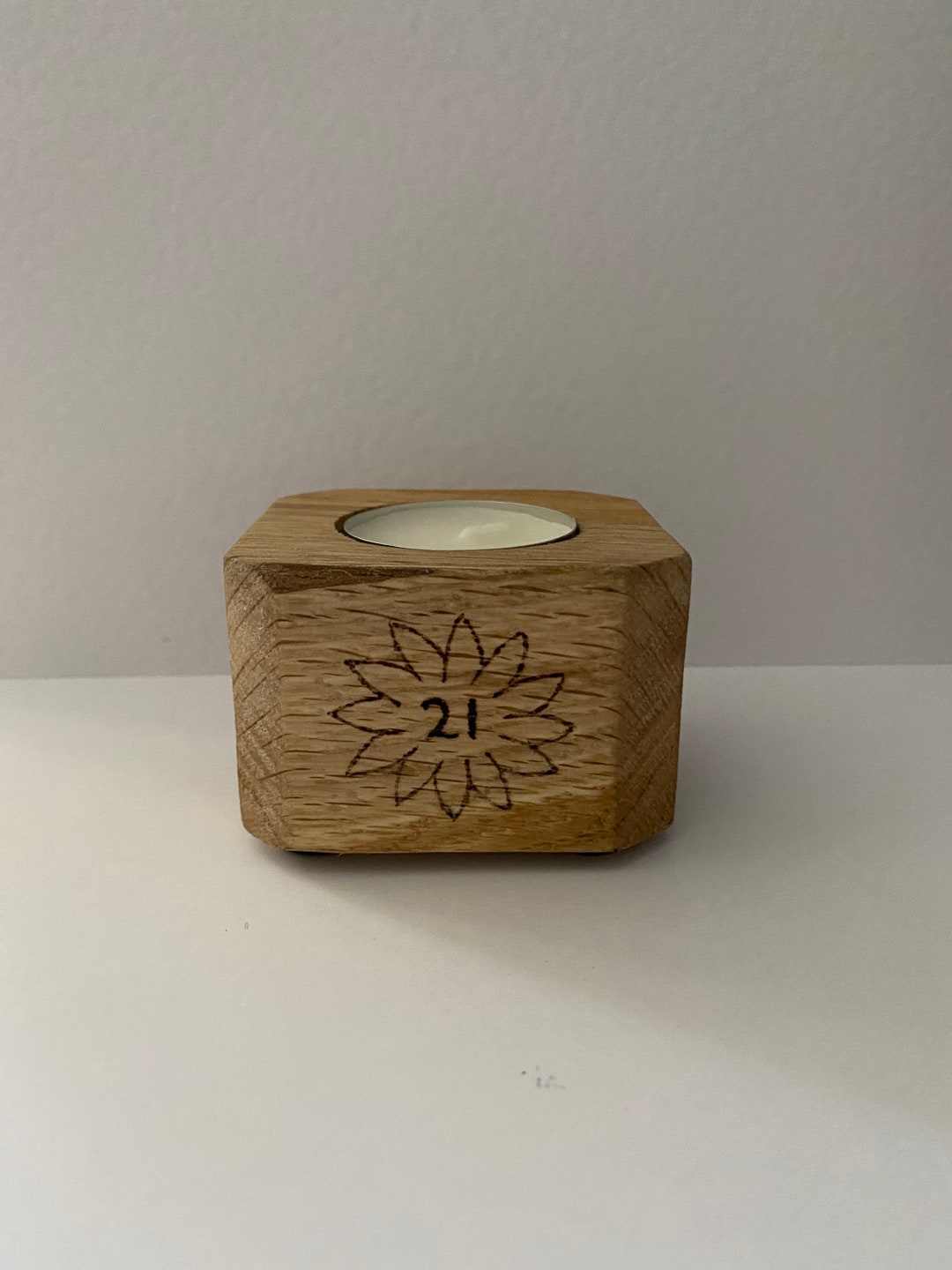 Single Tea Light Holder Wooden Solid Oak Pyrography Special Etsy UK