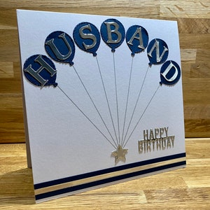 Handmade Blue Balloons Happy Birthday Card for Husband. Elegant Cards ...