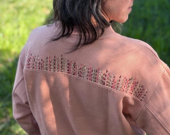 One-of-a-Kind Hand Embroidered Desert Pink  Sweatshirt | Customizable Embroidery | Size S