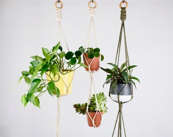 Double Tier Plant Hanger | Simple, No Tassel Macrame Plant Hanger | No Tail | Multiple Levels | Long | Two Plants | minimalist