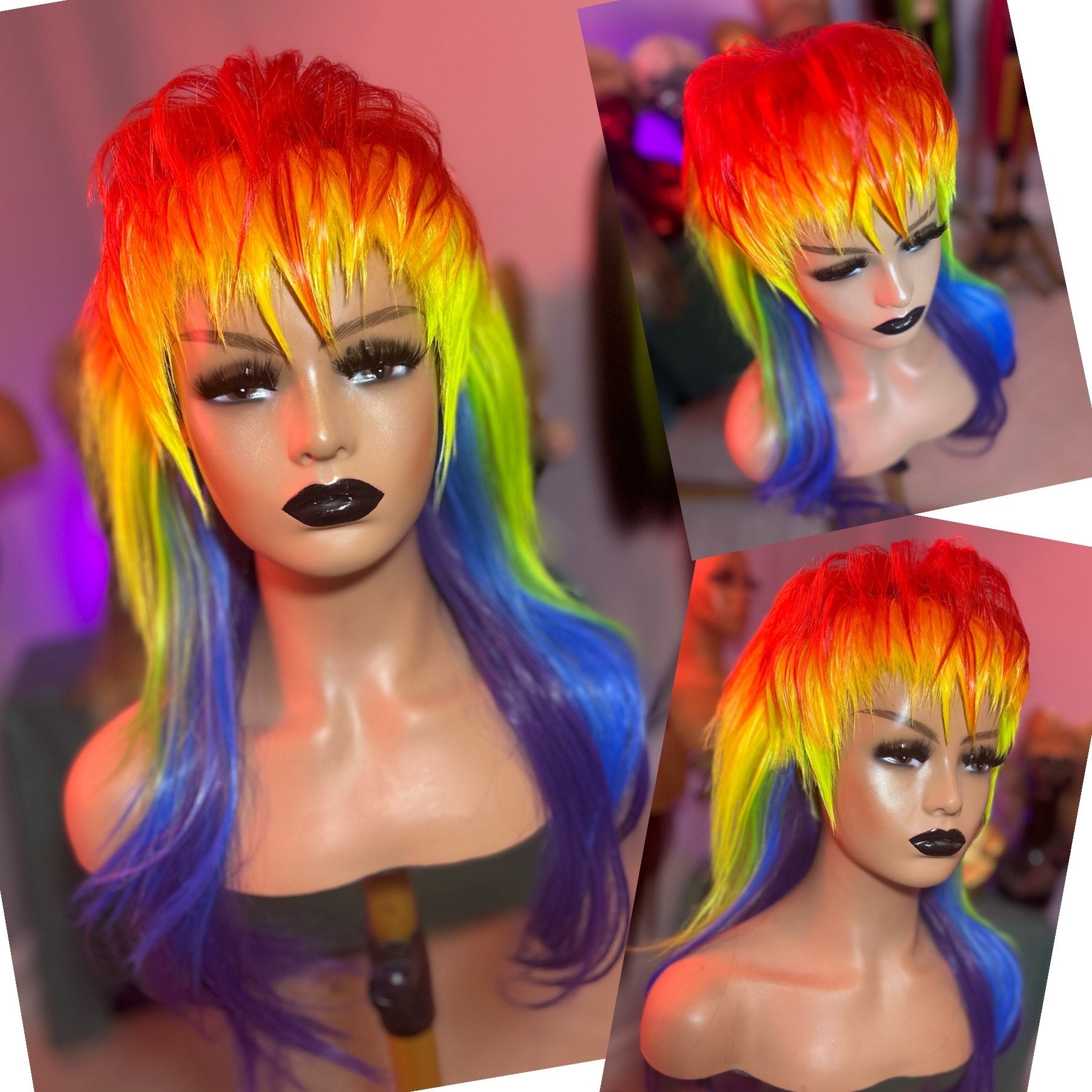 Rainbow mullet wig deals