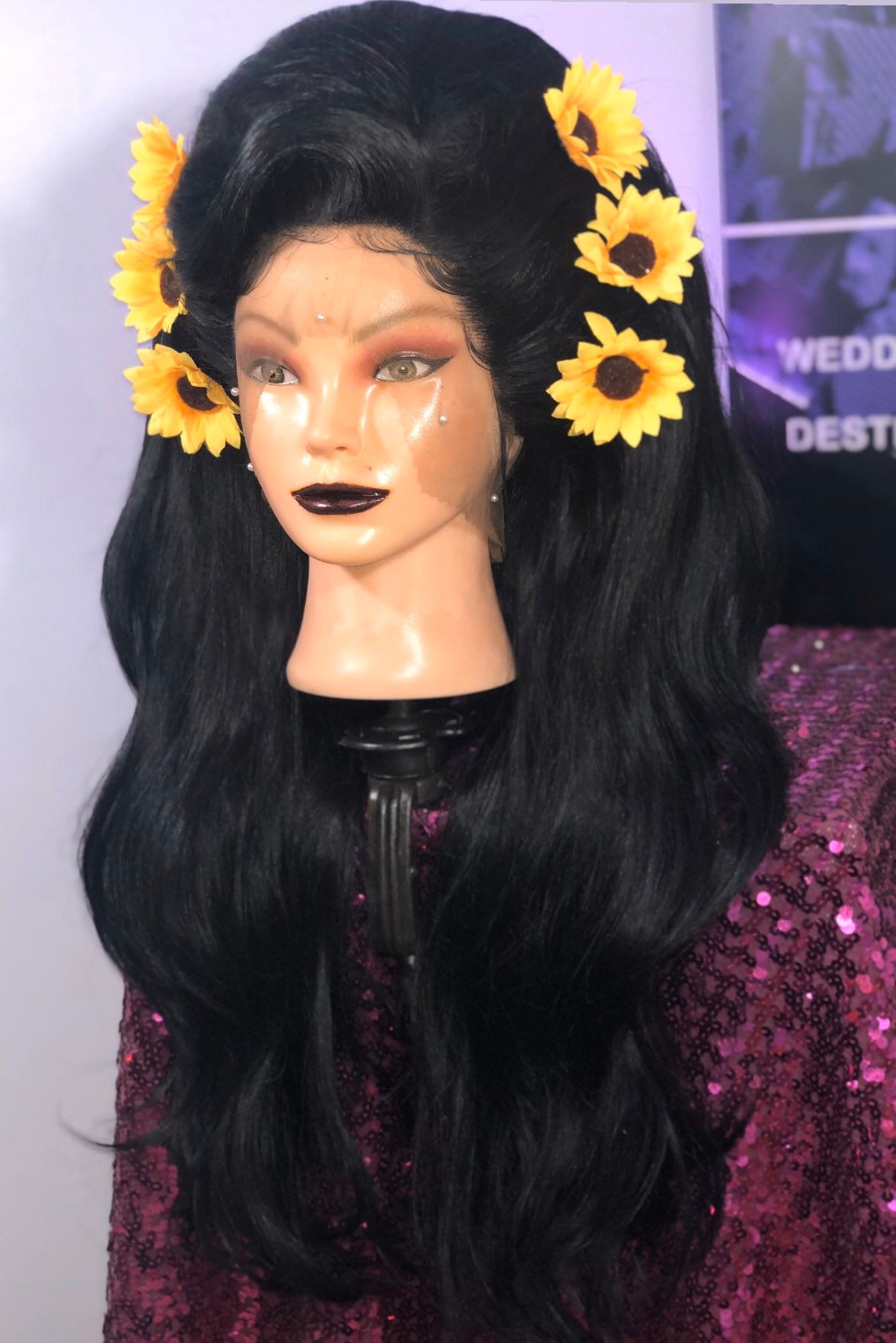 22 Inch Black Priscilla Presley Bouffant 60s Synthetic Wig | Etsy