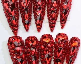 Classic Red Press on Nails Fake Nails False Nails Hand Painted Press on