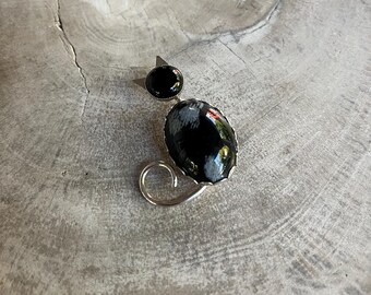 Vintage George Sassen Sterling Silver and Black Onyx Cat Pin/ Brooch