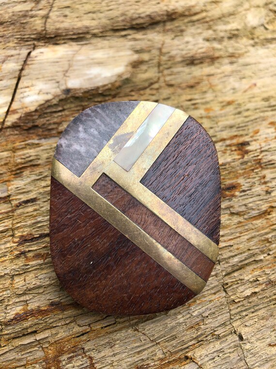 Vintage Modernist  60’s Belt Buckle with inlaid s… - image 3