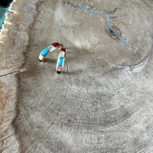 Vintage Zuni Sterling Sliver Multi Colored Stone Inlay Hoop Earrings