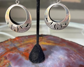 Vintage Sterling Silver Mexican Storyteller Hoop Earrings