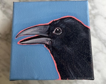 Kelly Jo Shows Artist, Acrylic Raven /Crow Painting on Canvas