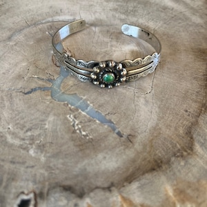 Vintage Navajo Fred Harvey Era Turquoise and Sterling Cuff Bracelet from the 50s’