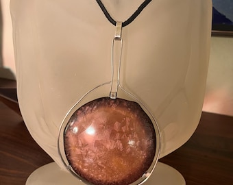Vintage Large Modernist Sterling Silver  and Clay Pendant,  Studio Artist, Signed, One of a Kind