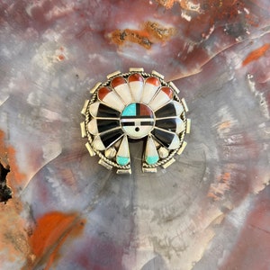 Beautiful Vintage Zuni Sunface Headress Sterling Pendant and Pin by Dexter & Eva Cellicion