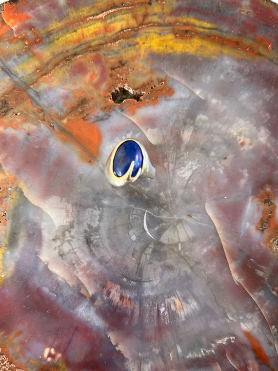 Scandinavian Modernist Lapis and Sterling Ring