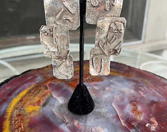 Vintage 80’s Modernist Silver Earrings Clip On, Abstract, Signed