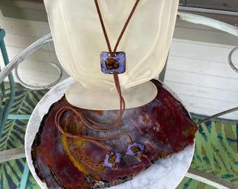 Vintage  Enameled Copper Bolo Tie and Leather Lariat from the 60’s