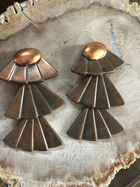 Fabulous Art Deco earrings,  copper, huge! - image 2