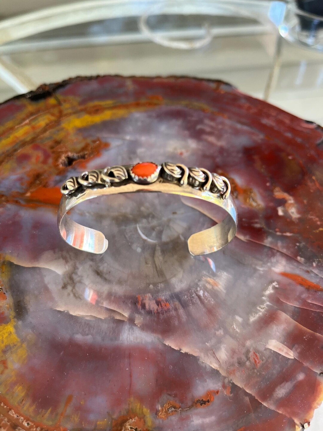 Vintage Navajo Coral and Sterling Silver Cuff Bracelet - Etsy