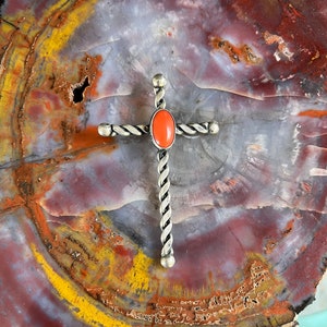 Vintage Navajo Mediterranean Coral and Sterling Cross