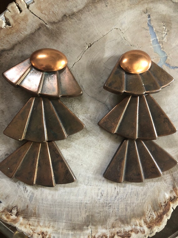 Fabulous Art Deco earrings,  copper, huge!