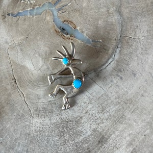 Vintage Hopi Kokopelli Turquoise and Sterling Brooch / Pin