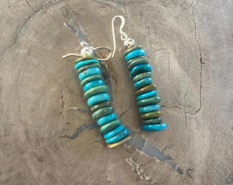Vintage Santo Domingo Navajo Turquoise and Silver Dangle Drop Earrings