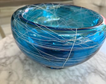 Hand Blown Beautiful Blue Bird Nest Bowl by Aloysi & Graham