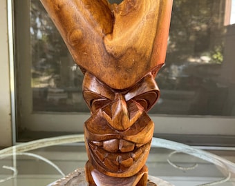 Vintage Hand Carved Tiki by Fetuufoou “Fetu” Lavaka Master Polynesian Wood Carver in Hawaii