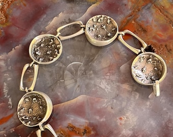 Vintage Modernist Sterling Silver Bracelet From Finland, Lunar Like Design, Signed