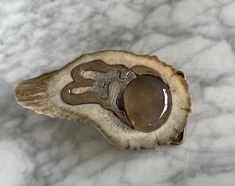 Vintage Modernist Antler and Stone Belt Buckle, Signed Sam Terry