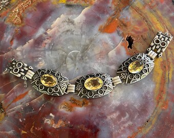 Vintage Scandinavian Modernist Bracelet With A Citrine Colored Stone