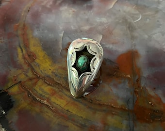 Vintage Turquoise and Sterling Shadowbox Ring