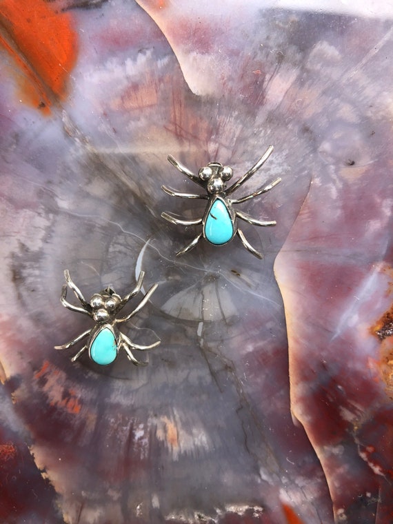 Pair Of Fabulous Vintage Turquoise And Sterling Si