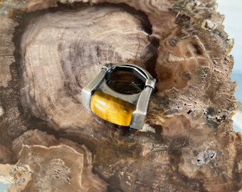 Modernist Vintage Tigers Eye Ring and Sterling Silver