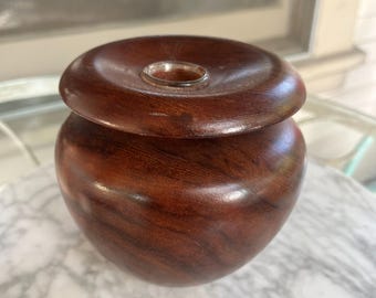 Vintage Hand Turned Redwood Burl Vase with Glass Insert, Signed
