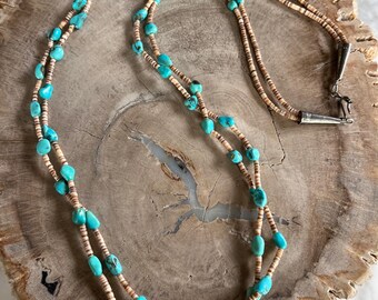 Vintage Santo Domingo Turquoise and Heishi Bead Double Strand Necklace