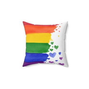 Watercolor Rainbow Hearts Pillow 14x14