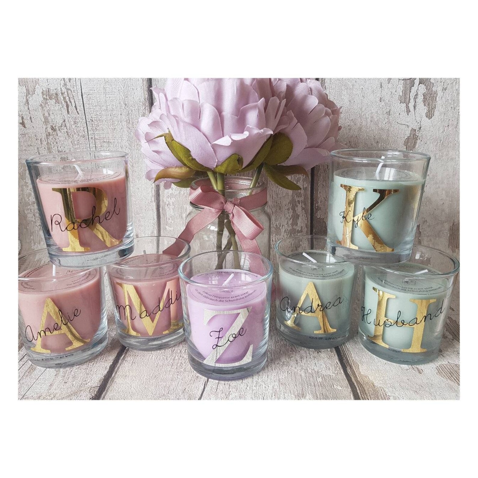 Pink Initial and Name Candles Rose Scented Candle Etsy