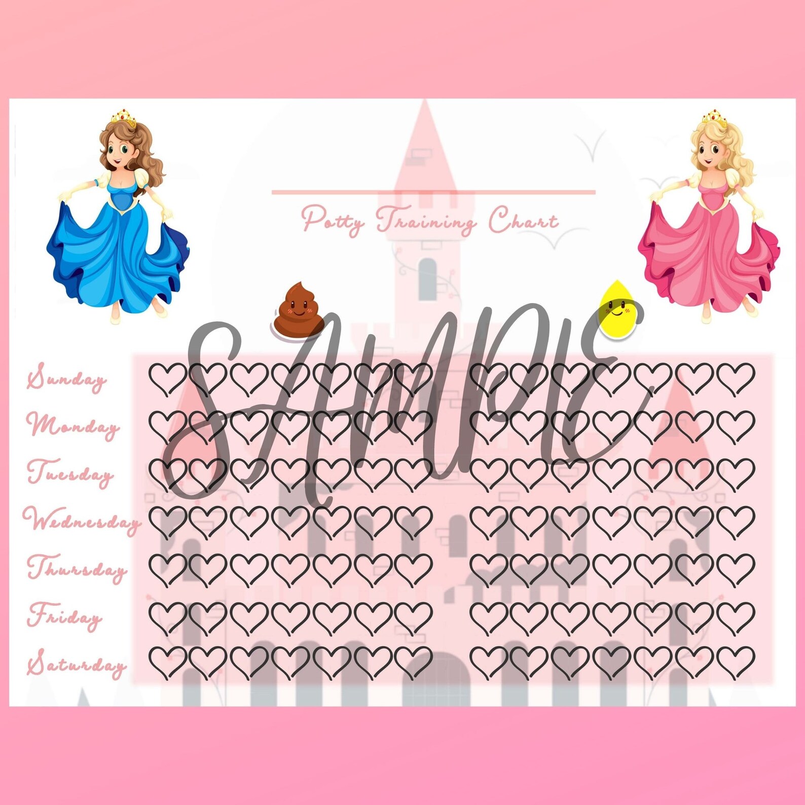Printable Princess Potty Training Chart for Girls, Instant Download