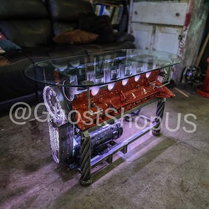 Straight-Six - Jeep Engine Coffee Table With Moving Pistons and LED Lights - Functional Automotive Art - Hand-Built -