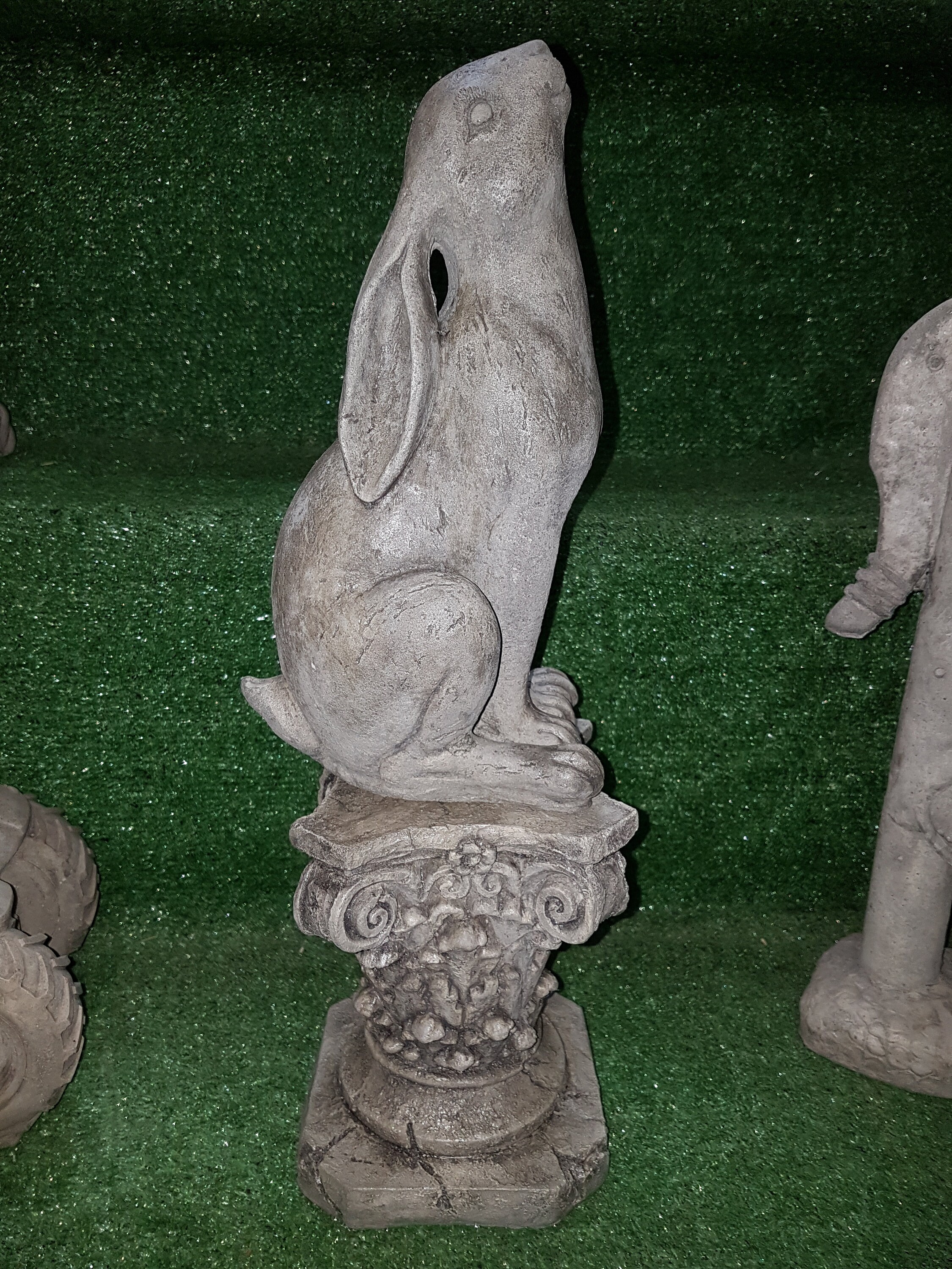Garden Cast Stone Hare On Plinth Sculpture Etsy