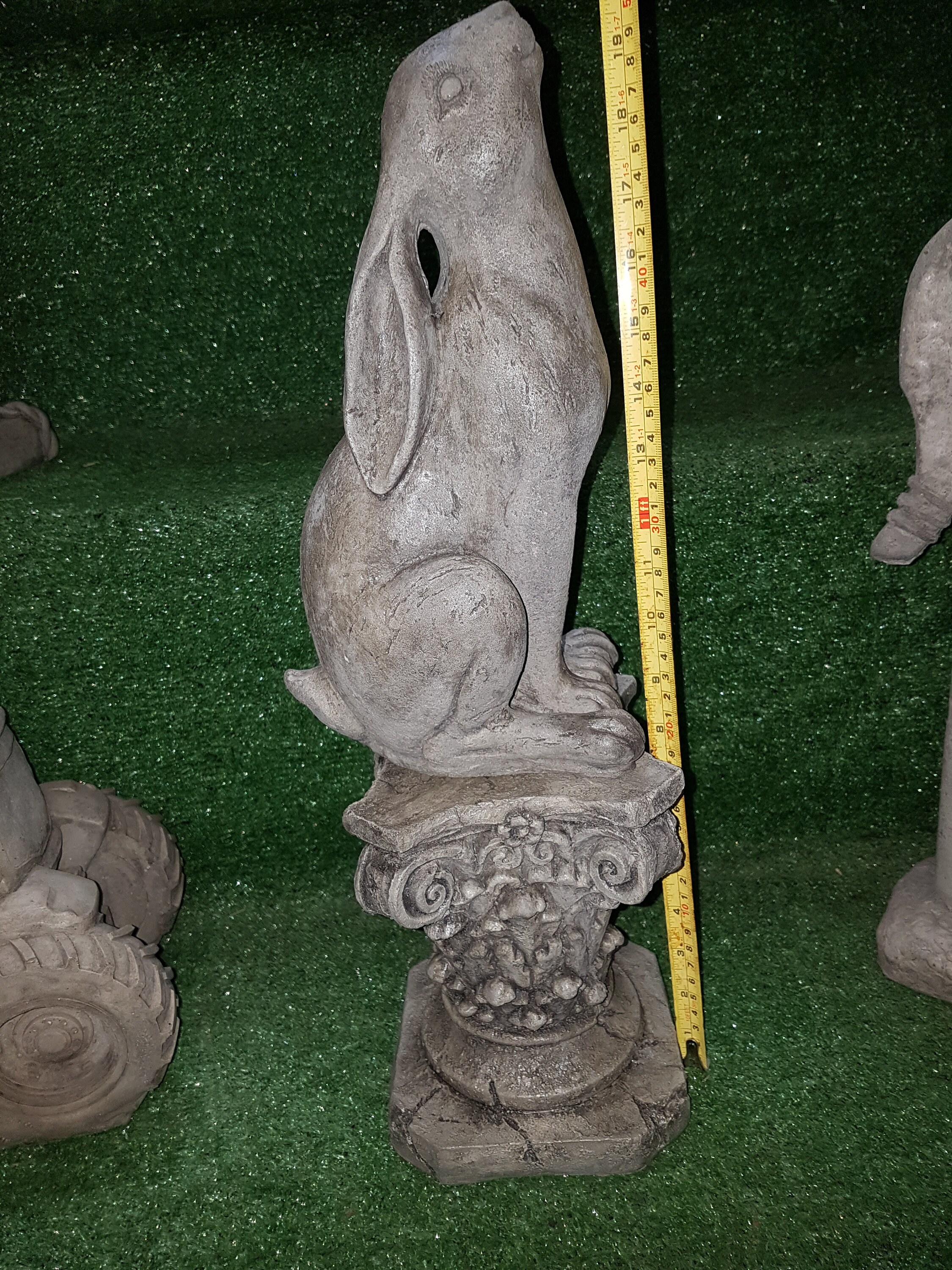 Garden Cast Stone Hare On Plinth Sculpture Etsy