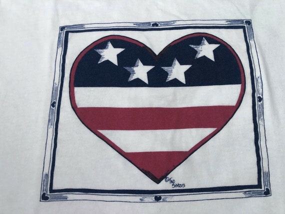 Vintage 1990s USA American Flag Heart Artwork T-S… - image 5