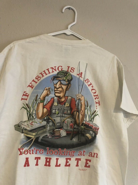 Early 2000s Vintage Redneck Sportswear T-shirt Fishing is A Sport, White  Delta M 