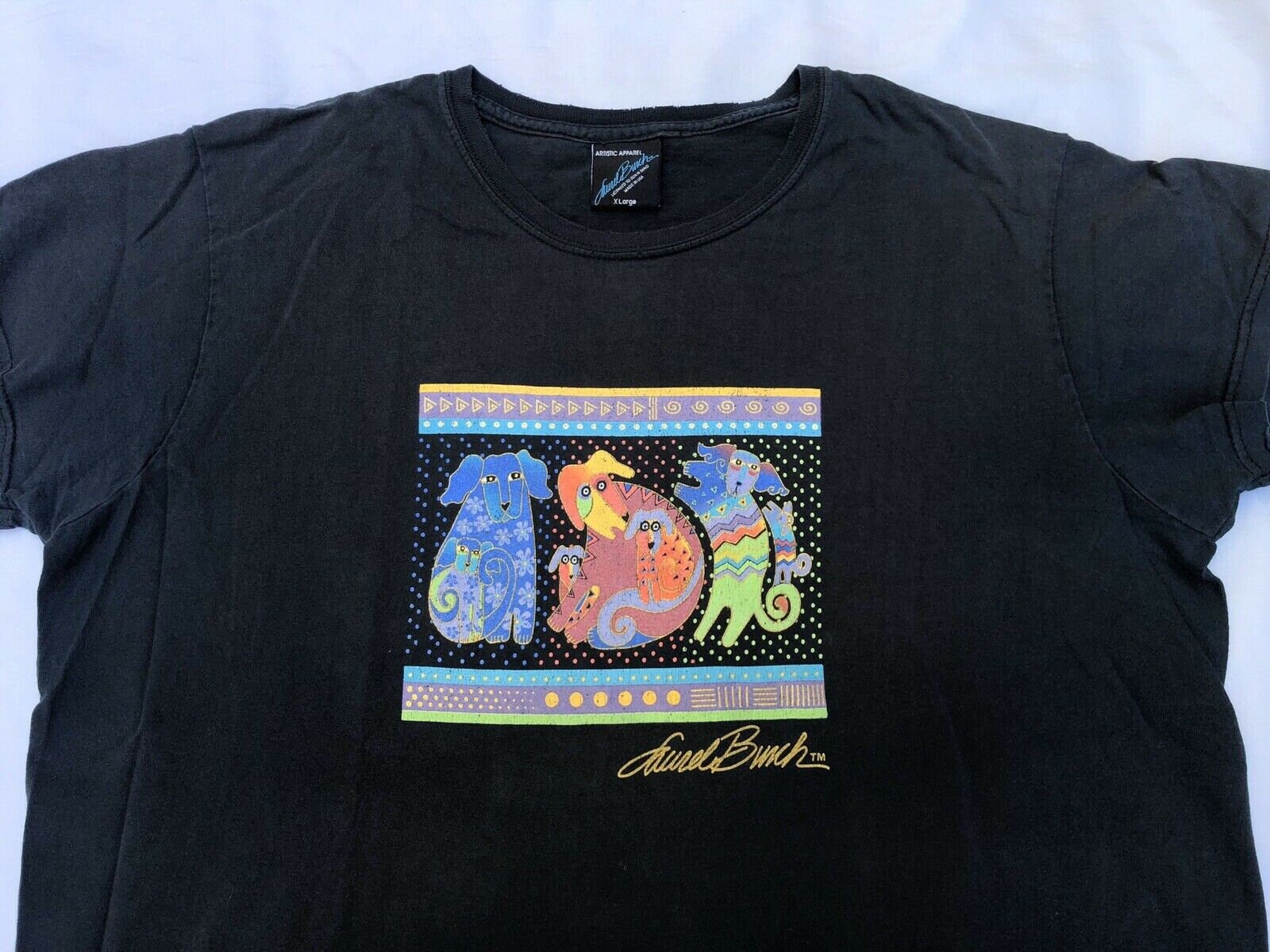 Vintage 1990s 90s Laurel Burch Art Cat T shirt Womens Black XL