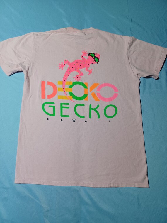 Vintage 1990s 1980s Neon Gecko Hawaii Hawaiian T-S