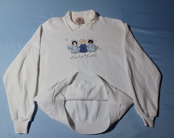 Vintage 1990s 90s Morning Sun Embroidered Angels Sweatshirt Top Stitch Women L Etsy