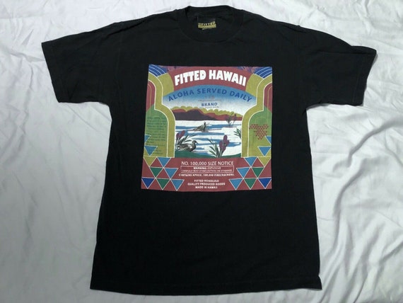 Early 2000s Vintage Fitted Hawaii Hawaiian Logo T-shirt, Black Made in USA  M 